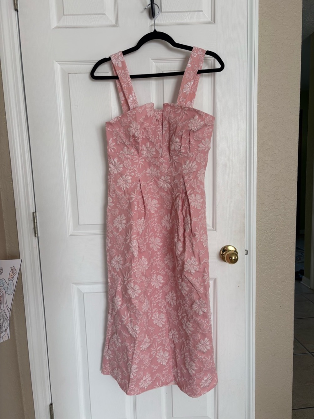 Pink Floral Midi Dress Sleeveless Fit Flare Women Size Medium NWOT
